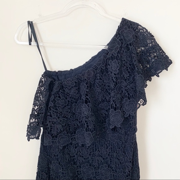 Nanette Lepore One Shoulder Lace Crochet Sheath Dress Navy Blue Midi 2 NWT - Picture 3 of 8